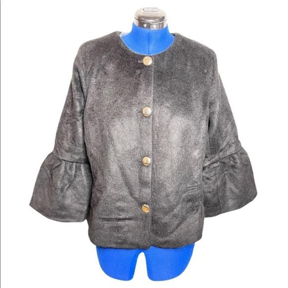 NWOT Jessica London 16W black wool blend silver button retro bell sleeve coat - Picture 1 of 8